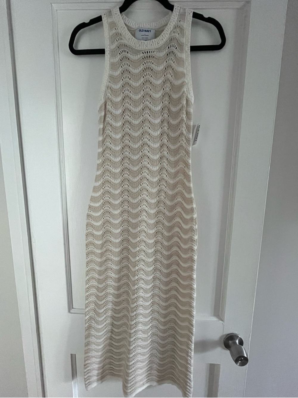 Old Navy Cream Crochet Wave Midi Dress